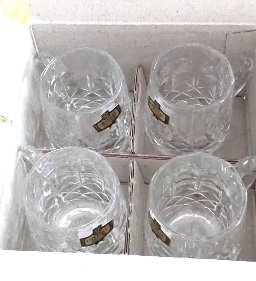 Crystal Liqueur Glasses with Finger Handle Lot of 4 Heirloom Collection Vintage